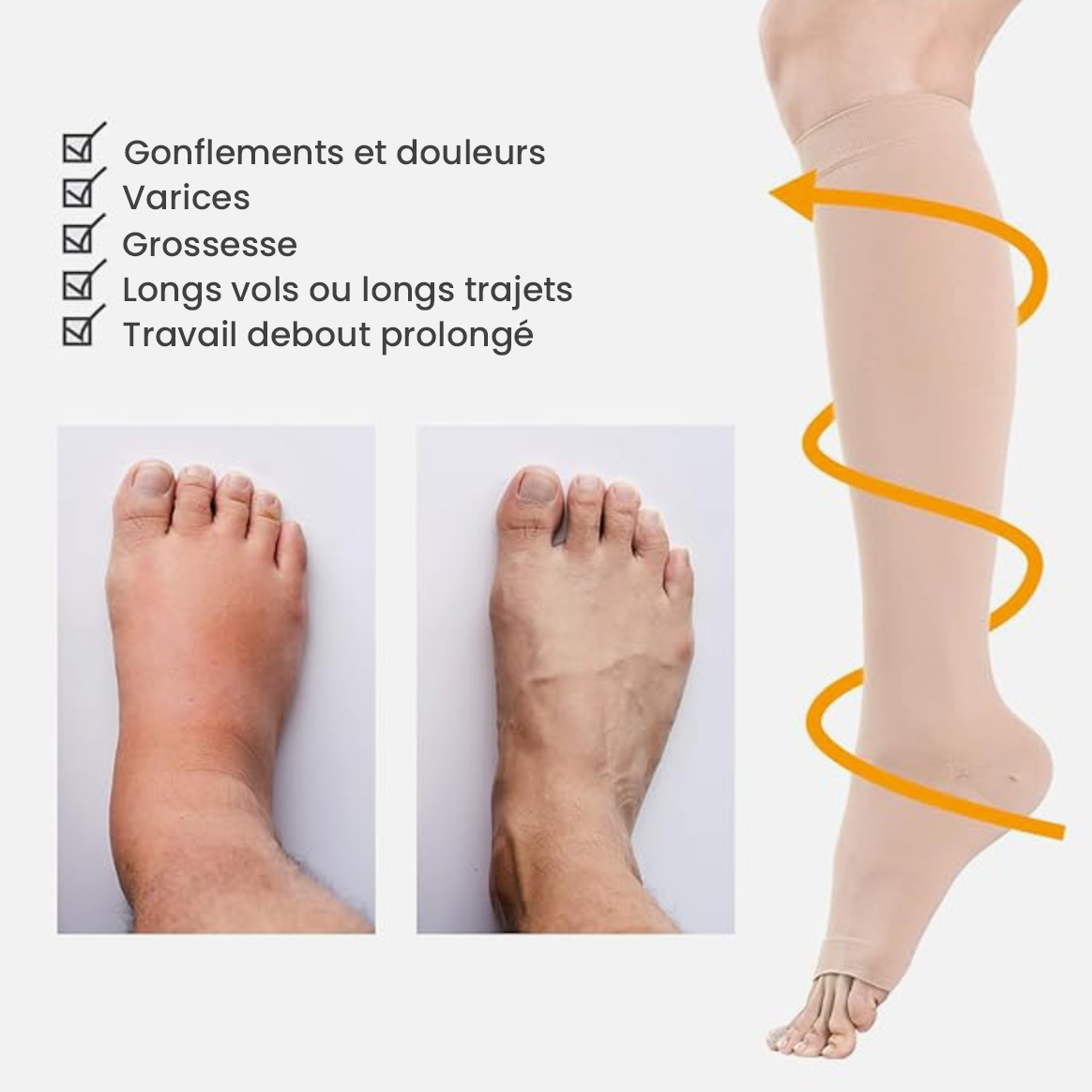 Bas de contention à bouts ouvert (Niveau 2)